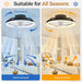 16 in. White Ceiling Fan, Bladeless Modern Ceiling Fans with Lights and Remote, Low Profile Fandelier Flush Mount and Light for Bedroom-14-ErisView