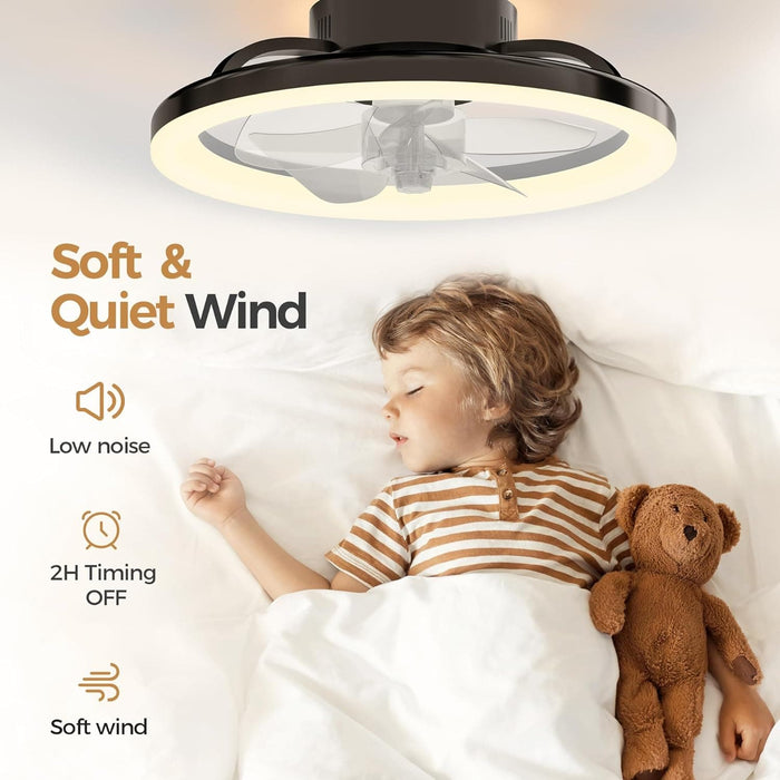 16 in. White Ceiling Fan, Bladeless Modern Ceiling Fans with Lights and Remote, Low Profile Fandelier Flush Mount and Light for Bedroom-15-ErisView