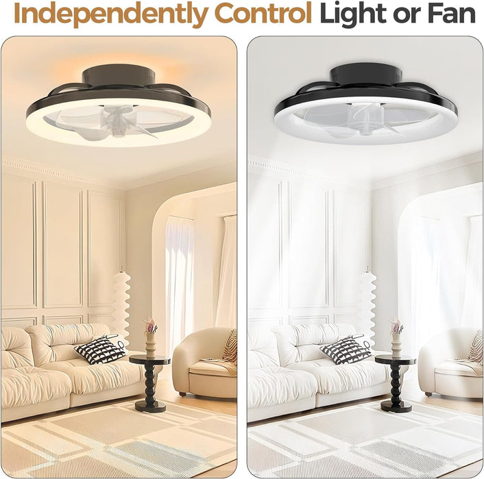 16 in. White Ceiling Fan, Bladeless Modern Ceiling Fans with Lights and Remote, Low Profile Fandelier Flush Mount and Light for Bedroom-16-ErisView