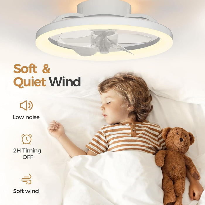 16 in. White Ceiling Fan, Bladeless Modern Ceiling Fans with Lights and Remote, Low Profile Fandelier Flush Mount and Light for Bedroom-6-ErisView