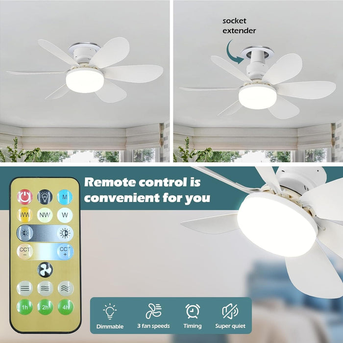 16.5 in. Bedroom Ceiling Fans with Lights, White Screw Ceiling Fans Light with Remote, Dimmable Small Ceiling Fan for Garage Bathroom Bedroom Kitchen -10-ErisView