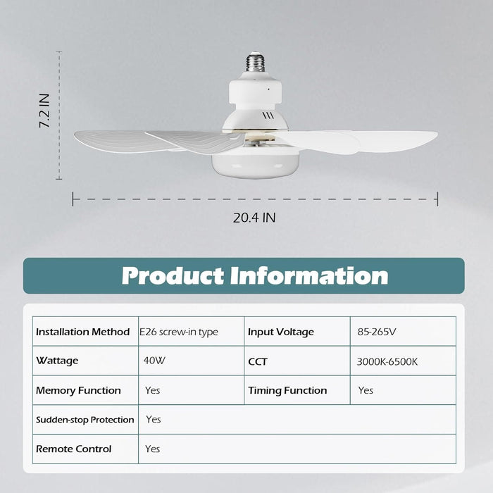 16.5 in. Bedroom Ceiling Fans with Lights, White Screw Ceiling Fans Light with Remote, Dimmable Small Ceiling Fan for Garage Bathroom Bedroom Kitchen -11-ErisView