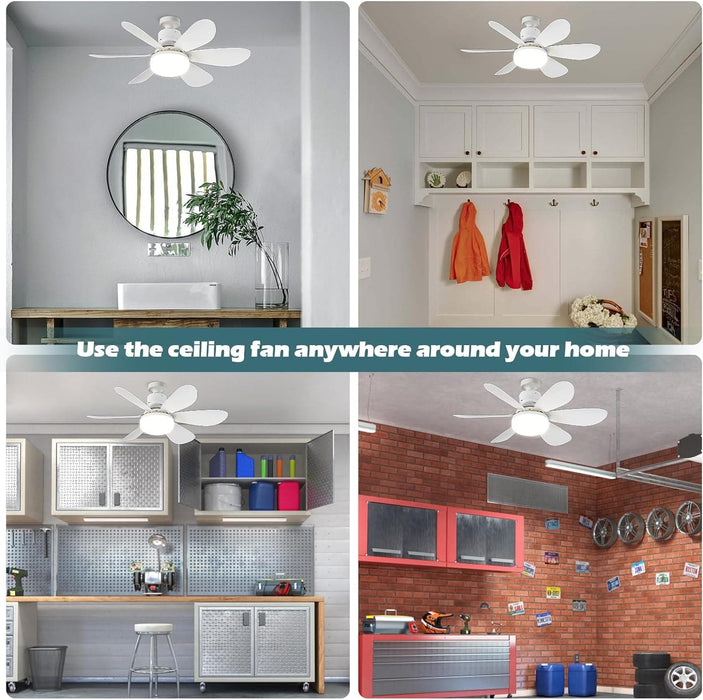 16.5 in. Bedroom Ceiling Fans with Lights, White Screw Ceiling Fans Light with Remote, Dimmable Small Ceiling Fan for Garage Bathroom Bedroom Kitchen -12-ErisView