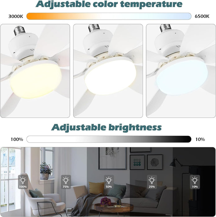 16.5 in. Bedroom Ceiling Fans with Lights, White Screw Ceiling Fans Light with Remote, Dimmable Small Ceiling Fan for Garage Bathroom Bedroom Kitchen -13-ErisView