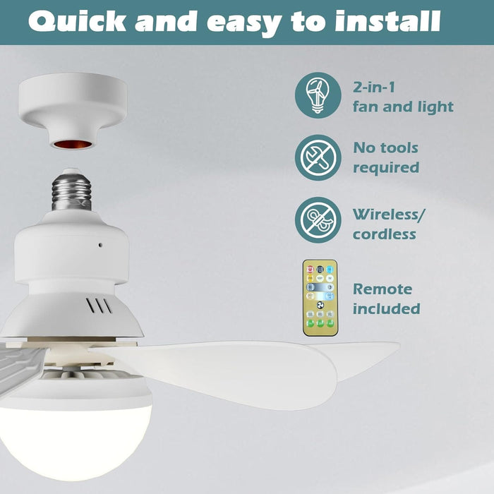 16.5 in. Bedroom Ceiling Fans with Lights, White Screw Ceiling Fans Light with Remote, Dimmable Small Ceiling Fan for Garage Bathroom Bedroom Kitchen -2-ErisView