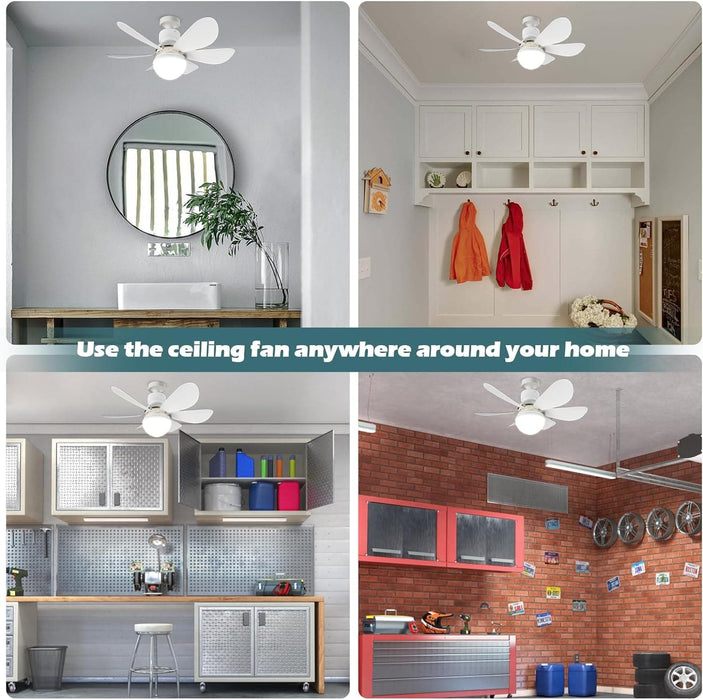 16.5 in. Bedroom Ceiling Fans with Lights, White Screw Ceiling Fans Light with Remote, Dimmable Small Ceiling Fan for Garage Bathroom Bedroom Kitchen -5-ErisView