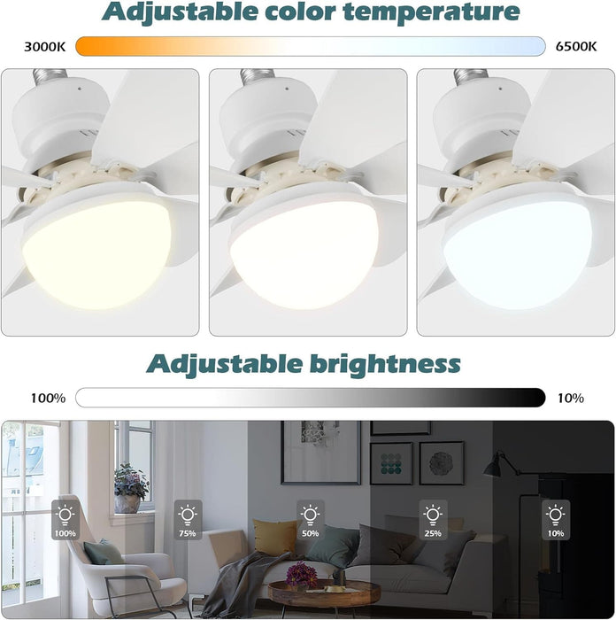 16.5 in. Bedroom Ceiling Fans with Lights, White Screw Ceiling Fans Light with Remote, Dimmable Small Ceiling Fan for Garage Bathroom Bedroom Kitchen -6-ErisView