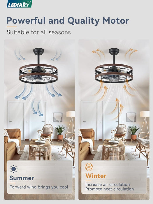 16.5 in. Caged Ceiling Fan with Light, Bladeless Industrial Rustic Farmhouse Ceiling Fans, Remote Control Fan, Metal Blade Fan Light Fixtures-10-ErisView