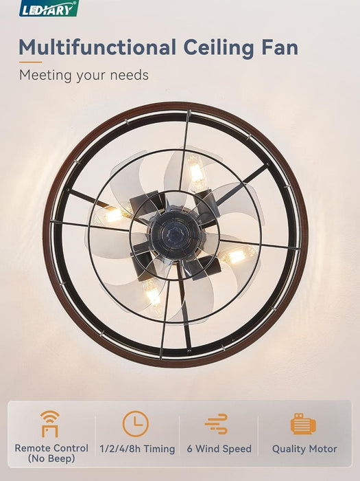 16.5 in. Caged Ceiling Fan with Light, Bladeless Industrial Rustic Farmhouse Ceiling Fans, Remote Control Fan, Metal Blade Fan Light Fixtures-11-ErisView