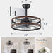 16.5 in. Caged Ceiling Fan with Light, Bladeless Industrial Rustic Farmhouse Ceiling Fans, Remote Control Fan, Metal Blade Fan Light Fixtures-13-ErisView