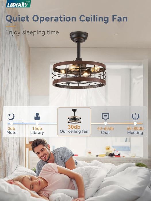 16.5 in. Caged Ceiling Fan with Light, Bladeless Industrial Rustic Farmhouse Ceiling Fans, Remote Control Fan, Metal Blade Fan Light Fixtures-2-ErisView