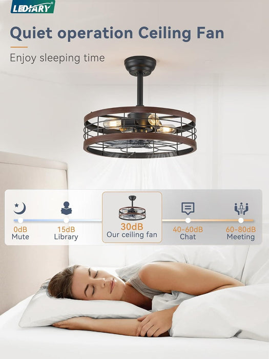 16.5 in. Caged Ceiling Fan with Light, Bladeless Industrial Rustic Farmhouse Ceiling Fans, Remote Control Fan, Metal Blade Fan Light Fixtures-9-ErisView