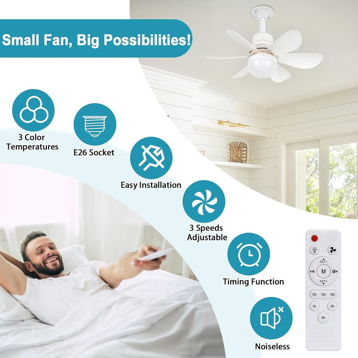 16.5 in. Screw In Small Ceiling Fan with Light for Living Room Bedroom, Dimmable Socket Fan Light with Remote-2-ErisView