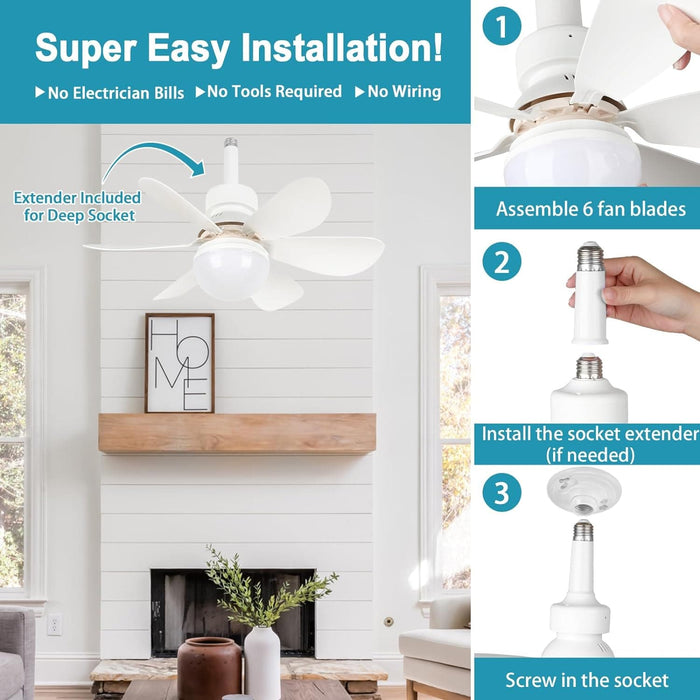 16.5 in. Screw In Small Ceiling Fan with Light for Living Room Bedroom, Dimmable Socket Fan Light with Remote-6-ErisView