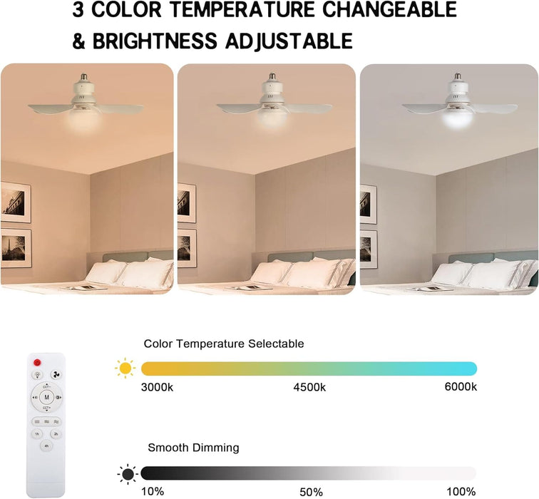 16.5 in. Socket Fan Light with Lights and Remote, Dimmable LED Ceiling Fan with Lights, Screw In Ceiling Fan for Bedroom Kitchen Living Room Closet-6-ErisView