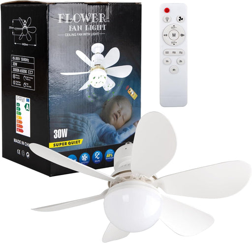 16.5 in. Socket Fan Light with Lights and Remote, Dimmable LED Ceiling Fan with Lights, Screw In Ceiling Fan for Bedroom Kitchen Living Room Closet-1-ErisView