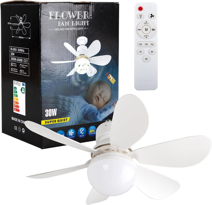 16.5 in. Socket Fan Light with Lights and Remote, Dimmable LED Ceiling Fan with Lights, Screw In Ceiling Fan for Bedroom Kitchen Living Room Closet-1-ErisView