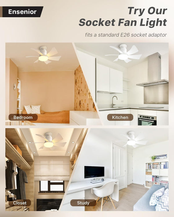 16.5 in. Socket Fan Light with Remote, Dimmable Socket Ceiling Fan for Bedroom Kitchen Living Room Fan-6-ErisView