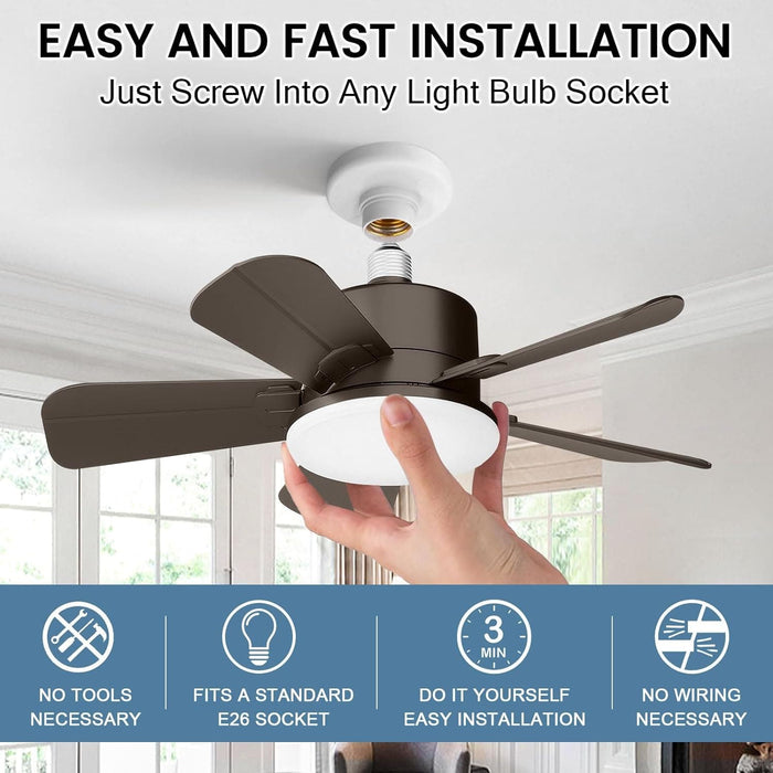 17 in. Small Ceiling Fan, Socket Fan Light and Remote, Bedroom Ceiling Fans, Kitchen Fans with Lights-2-ErisView