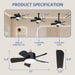 17 in. Socket Fan Light with Remote, Black Small Dimmable Ceiling Fans, Indoor Outdoor Reversible Ceiling Fan, Small Kitchen Ceiling Fan-3-ErisView