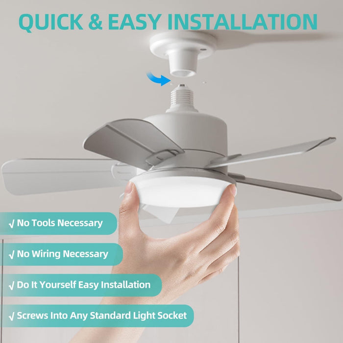 17 in. White Socket Fan Light with Remote, Screw In Wireless Ceiling Fan with Dimmable Lights for Kitchen Bathroom Tool Room, Garage Ceiling Fan-2-ErisView