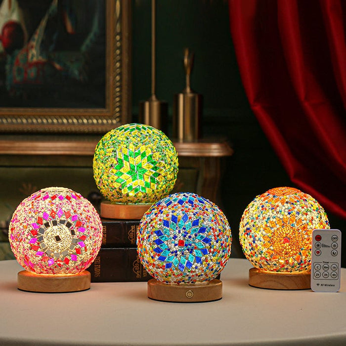 3.9'' Spherical LED Dimmable Glass Bohemian Baroque table lamp Mosaic Night Light