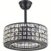 18 in. 4-Light Low Profile Ceiling Fan with Lights and Remote, Modern Black Caged Crystal Ceiling Fan, Small Enclosed Bedroom Ceiling Fan-ErisView