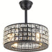 18 in. 4-Light Low Profile Ceiling Fan with Lights and Remote, Modern Black Caged Crystal Ceiling Fan, Small Enclosed Bedroom Ceiling Fan-ErisView