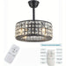 18 in. 4-Light Low Profile Ceiling Fan with Lights and Remote, Modern Black Caged Crystal Ceiling Fan, Small Enclosed Bedroom Ceiling Fan-ErisView