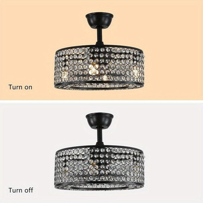 18 in. 4-Light Low Profile Ceiling Fan with Lights and Remote, Modern Black Caged Crystal Ceiling Fan, Small Enclosed Bedroom Ceiling Fan-ErisView