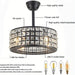 18 in. 4-Light Low Profile Ceiling Fan with Lights and Remote, Modern Black Caged Crystal Ceiling Fan, Small Enclosed Bedroom Ceiling Fan-ErisView