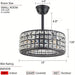 18 in. 4-Light Low Profile Ceiling Fan with Lights and Remote, Modern Black Caged Crystal Ceiling Fan, Small Enclosed Bedroom Ceiling Fan-ErisView