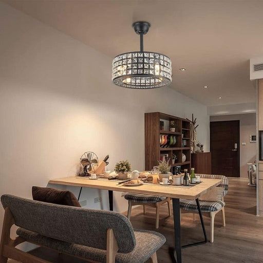 18 in. 4-Light Low Profile Ceiling Fan with Lights and Remote, Modern Black Caged Crystal Ceiling Fan, Small Enclosed Bedroom Ceiling Fan-ErisView