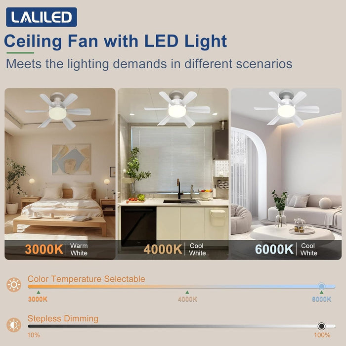 18 in. Bedroom Ceiling Fans with Lights, White Socket Fan Light with Remote APP Control, Small Ceiling Fan for Bedroom Kitchen Dining Room Living Room-3-ErisView