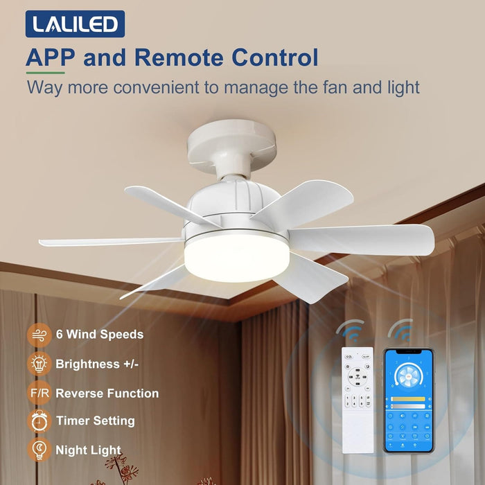18 in. Bedroom Ceiling Fans with Lights, White Socket Fan Light with Remote APP Control, Small Ceiling Fan for Bedroom Kitchen Dining Room Living Room-4-ErisView