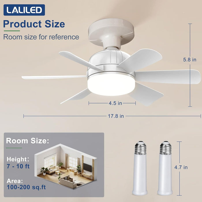 18 in. Bedroom Ceiling Fans with Lights, White Socket Fan Light with Remote APP Control, Small Ceiling Fan for Bedroom Kitchen Dining Room Living Room-7-ErisView