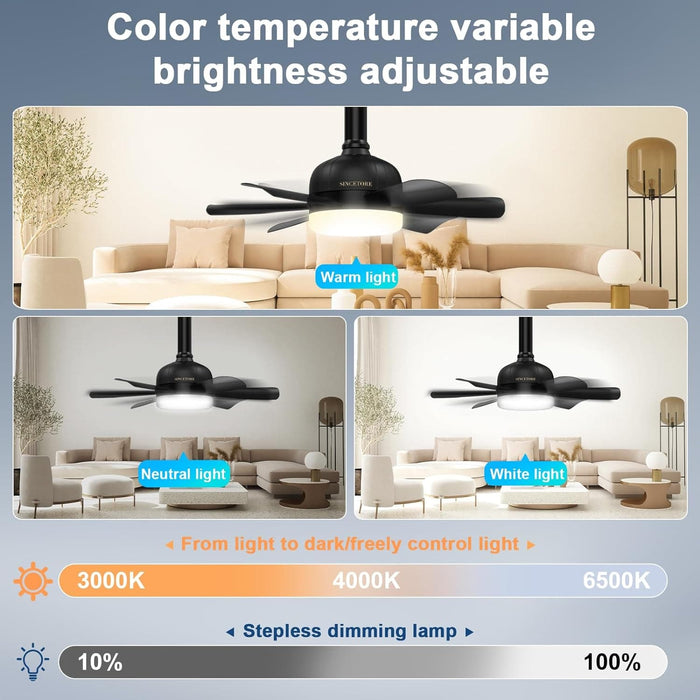 18 in. Black Indoor Outdoor Ceiling Fans with Low Profile Light, Flush Mount Socket Fan with Remote APP Control-5-ErisView