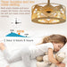 18 in. Boho Rattan Caged Ceiling Fan with Lights and Remote Control, Retro Hemp Rope Bladeless Flush Mount Ceiling Fandelier for Bedroom Kitchen-4-ErisView