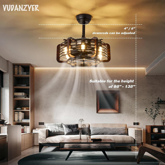 18 in. Caged Ceiling Fan with Light and Remote, Modern Industrial Rustic Farmhouse Ceiling Fans, Reversible Ceiling Fan Summer Winter for Indoor Use-2-ErisView