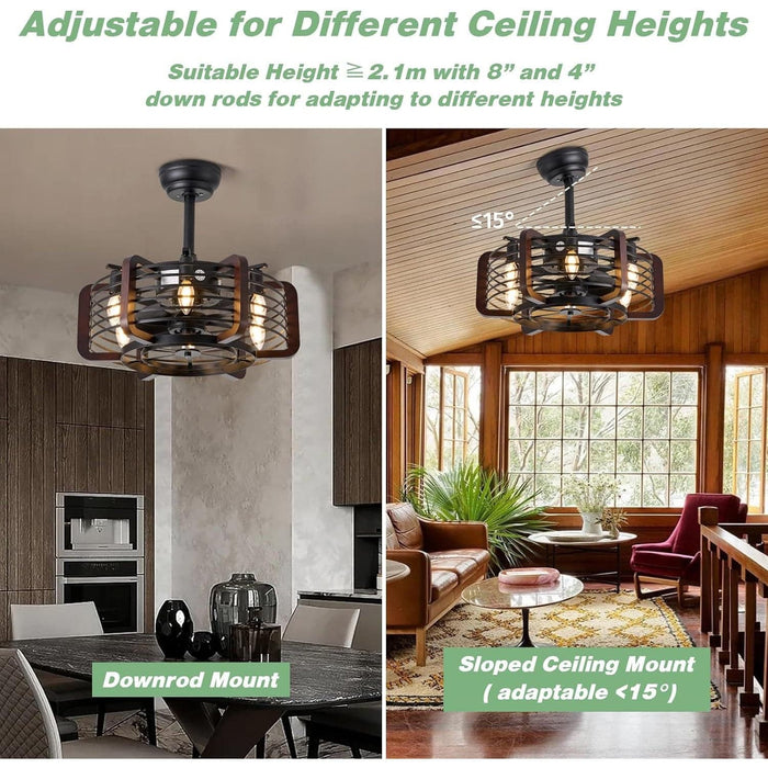 18 in. Caged Ceiling Fan with Light and Remote, Modern Industrial Rustic Farmhouse Ceiling Fans, Reversible Ceiling Fan Summer Winter for Indoor Use-3-ErisView