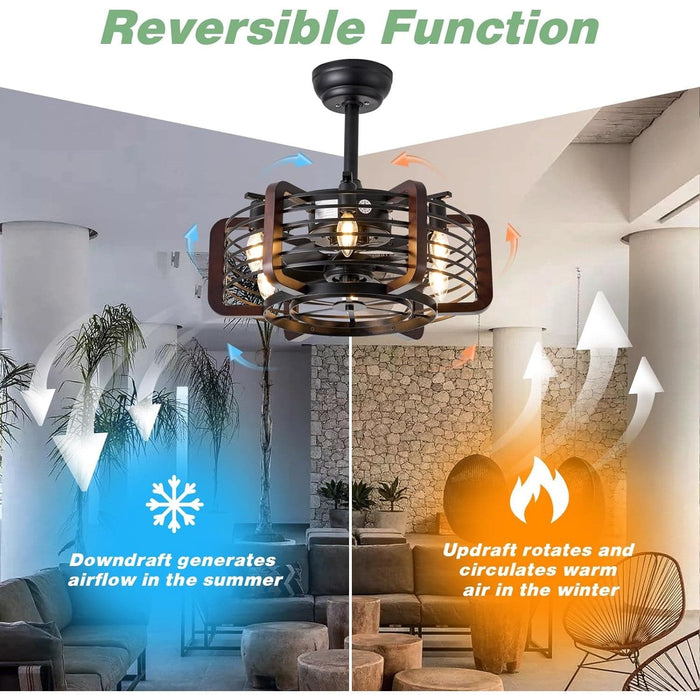 18 in. Caged Ceiling Fan with Light and Remote, Modern Industrial Rustic Farmhouse Ceiling Fans, Reversible Ceiling Fan Summer Winter for Indoor Use-4-ErisView