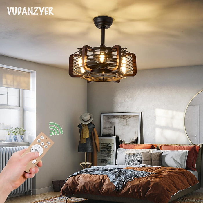 18 in. Caged Ceiling Fan with Light and Remote, Modern Industrial Rustic Farmhouse Ceiling Fans, Reversible Ceiling Fan Summer Winter for Indoor Use-5-ErisView