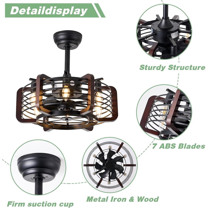 18 in. Caged Ceiling Fan with Light and Remote, Modern Industrial Rustic Farmhouse Ceiling Fans, Reversible Ceiling Fan Summer Winter for Indoor Use-6-ErisView