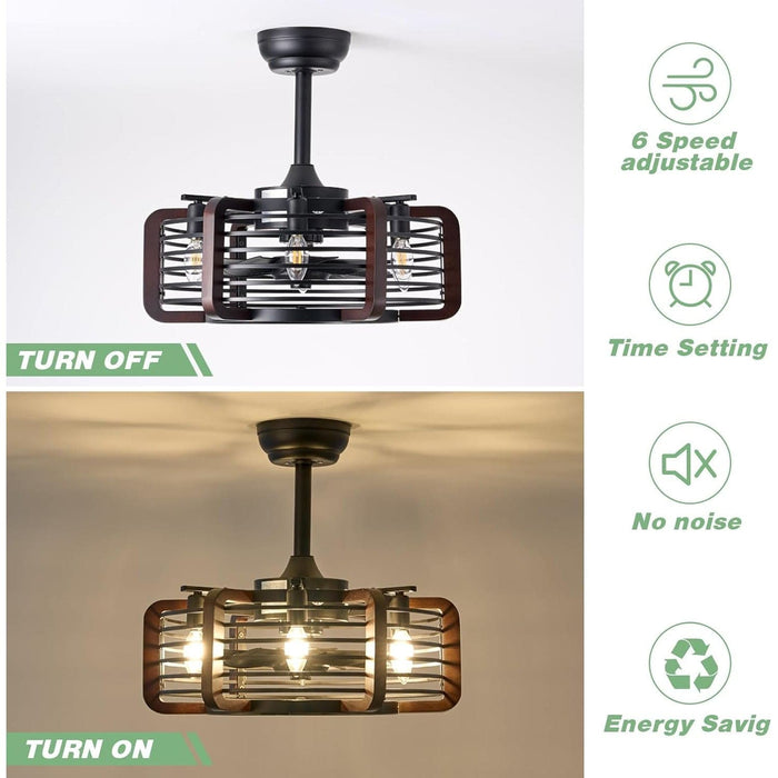 18 in. Caged Ceiling Fan with Light and Remote, Modern Industrial Rustic Farmhouse Ceiling Fans, Reversible Ceiling Fan Summer Winter for Indoor Use-7-ErisView