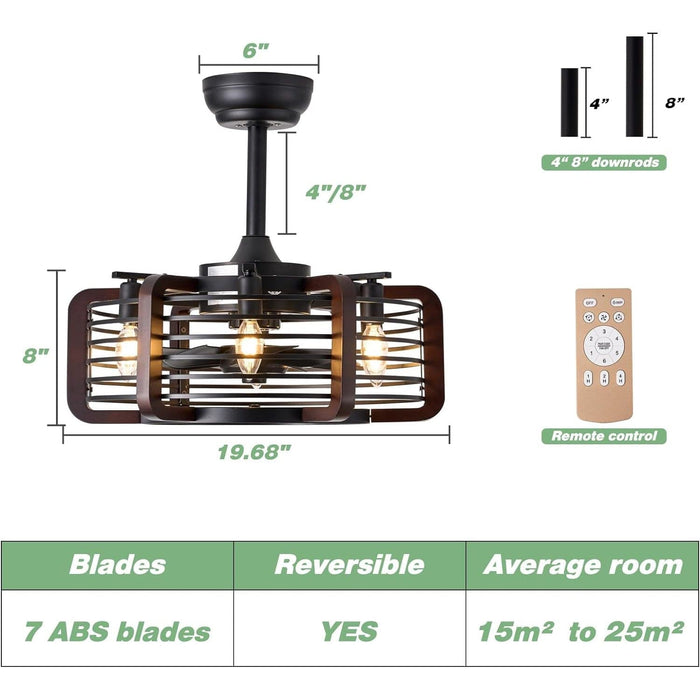 18 in. Caged Ceiling Fan with Light and Remote, Modern Industrial Rustic Farmhouse Ceiling Fans, Reversible Ceiling Fan Summer Winter for Indoor Use-8-ErisView