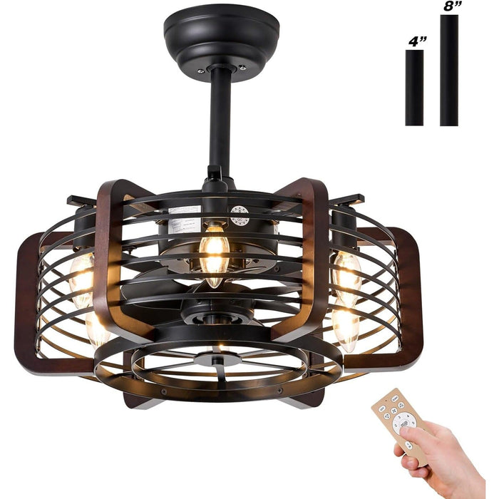 18 in. Caged Ceiling Fan with Light and Remote, Modern Industrial Rustic Farmhouse Ceiling Fans, Reversible Ceiling Fan Summer Winter for Indoor Use-9-ErisView