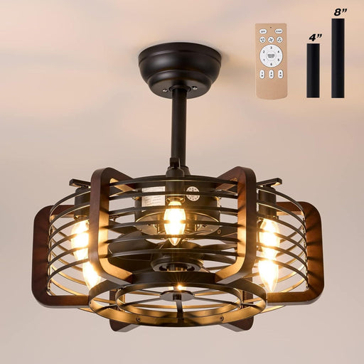18 in. Caged Ceiling Fan with Light and Remote, Modern Industrial Rustic Farmhouse Ceiling Fans, Reversible Ceiling Fan Summer Winter for Indoor Use-1-ErisView
