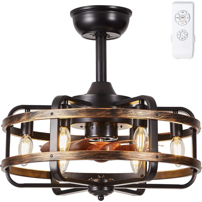 18 in. Caged Ceiling Fan with Remote, Flush Mount Ceiling Fans Chandeliers Fan, Bladeless Vintage Farmhouse Rustic Ceiling Fans with Lights for Bedroom-1-ErisView