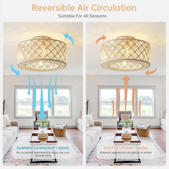 18 in. Crystal Fan Light, Lantern Shaped Industrial Looking Ceiling Fan, Chandelier with Remote Control for Living Room Bedroom Dining Room-3-ErisView