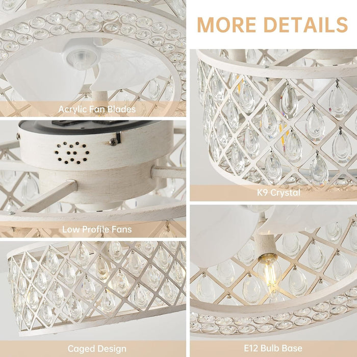 18 in. Crystal Fan Light, Lantern Shaped Industrial Looking Ceiling Fan, Chandelier with Remote Control for Living Room Bedroom Dining Room-6-ErisView